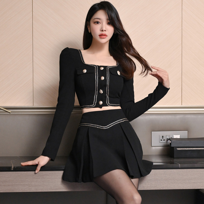 Spring Korean style chanelstyle coat 2pcs set for women