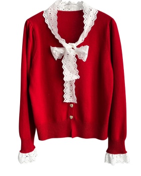 Fashion knitted temperament cardigan lace bow coat