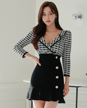 V-neck knitted spring and autumn T-back slim fashion dress