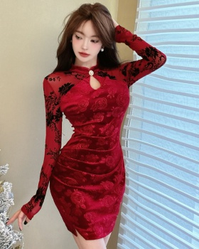 Package hip sexy cheongsam splice lace dress