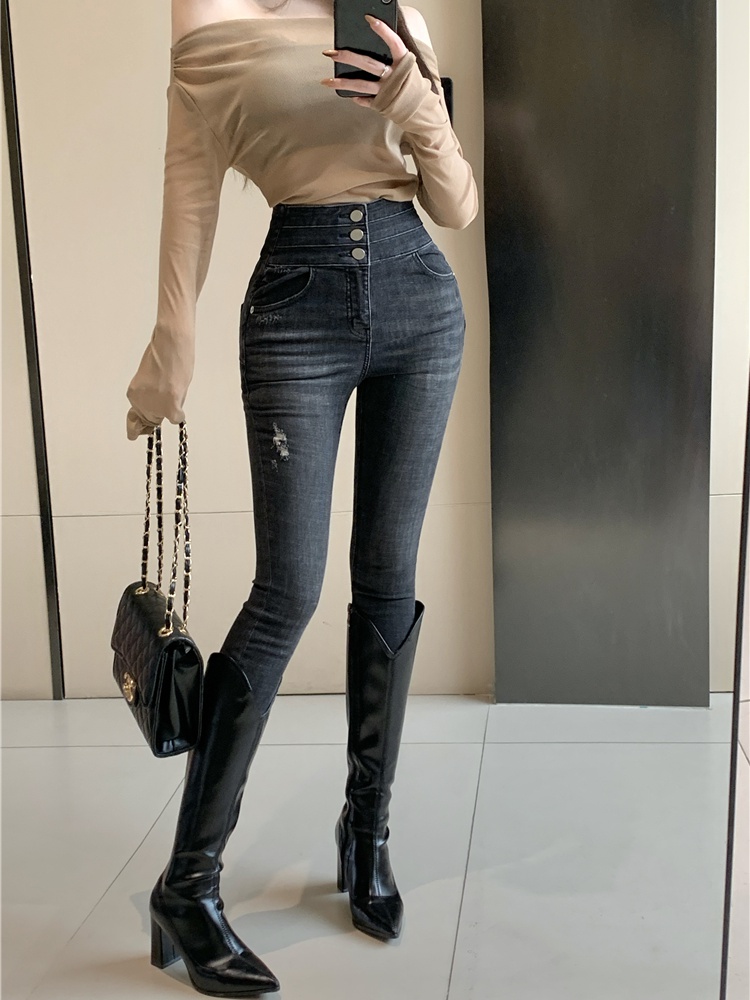 Tight jeans single-breasted pencil pants for women