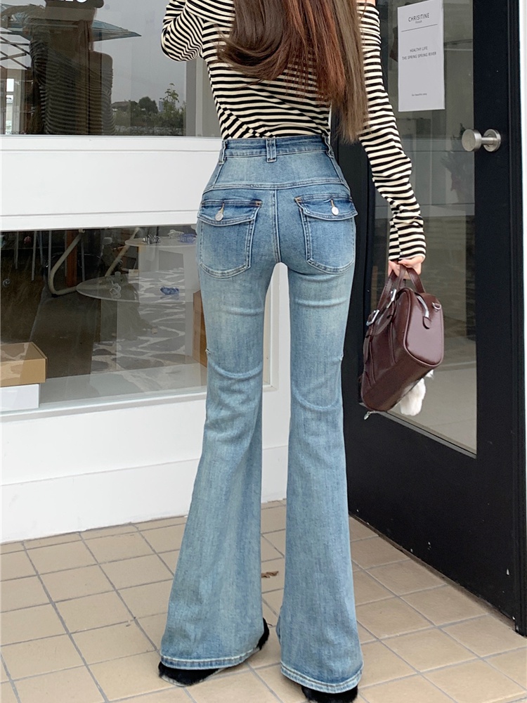 Retro high waist slim American style jeans for women