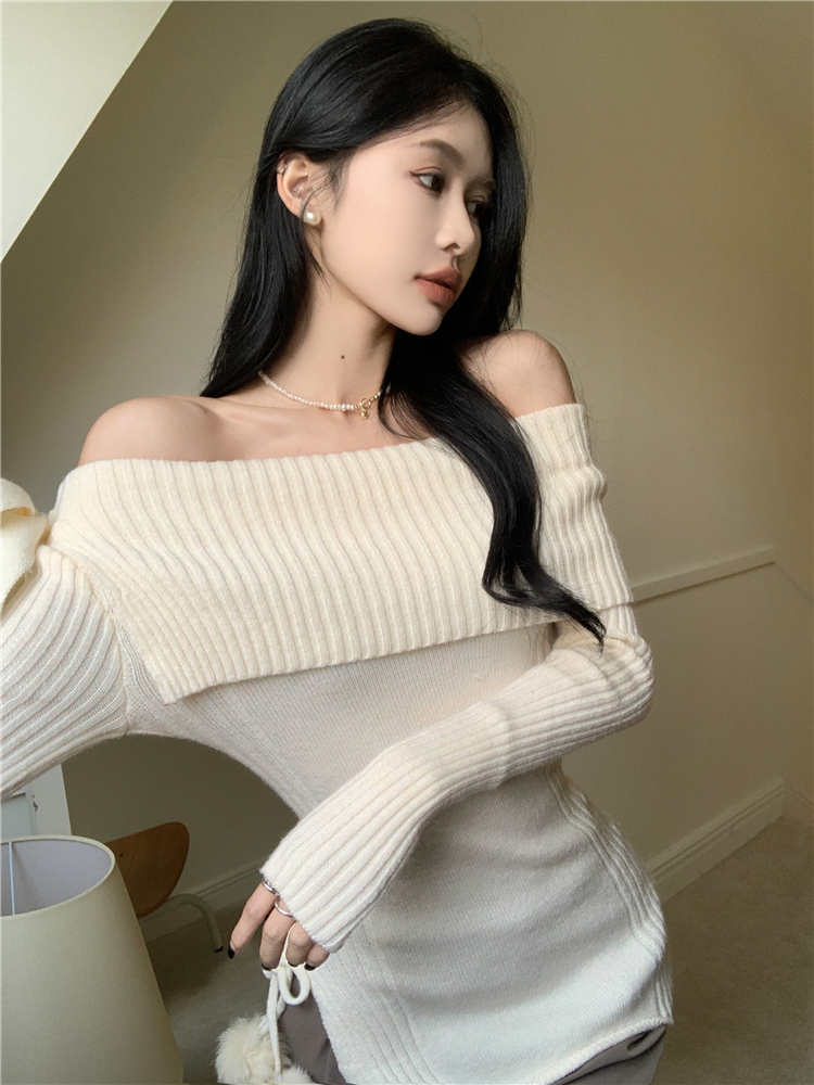 Temperament flat shoulder enticement sweater for women