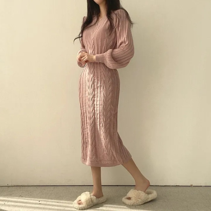 Korean style package hip sweater twist dress