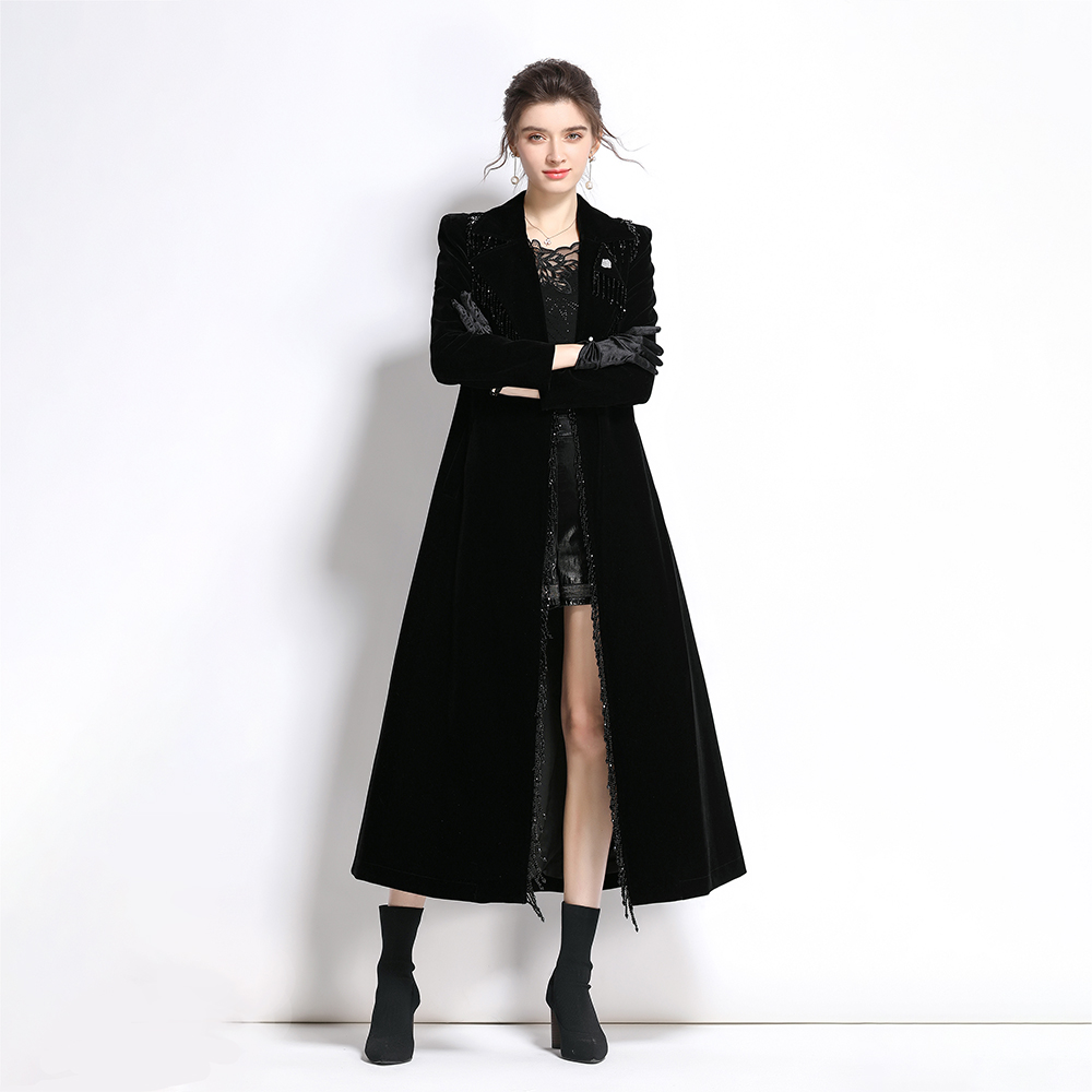 Long tassels coat European style overcoat for women