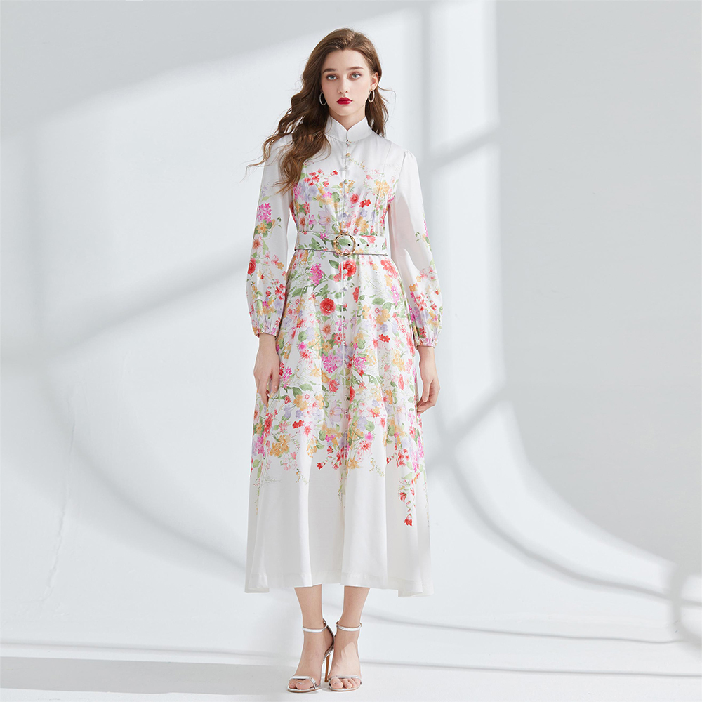 Long sleeve spring jumpsuit flowers national style long dress
