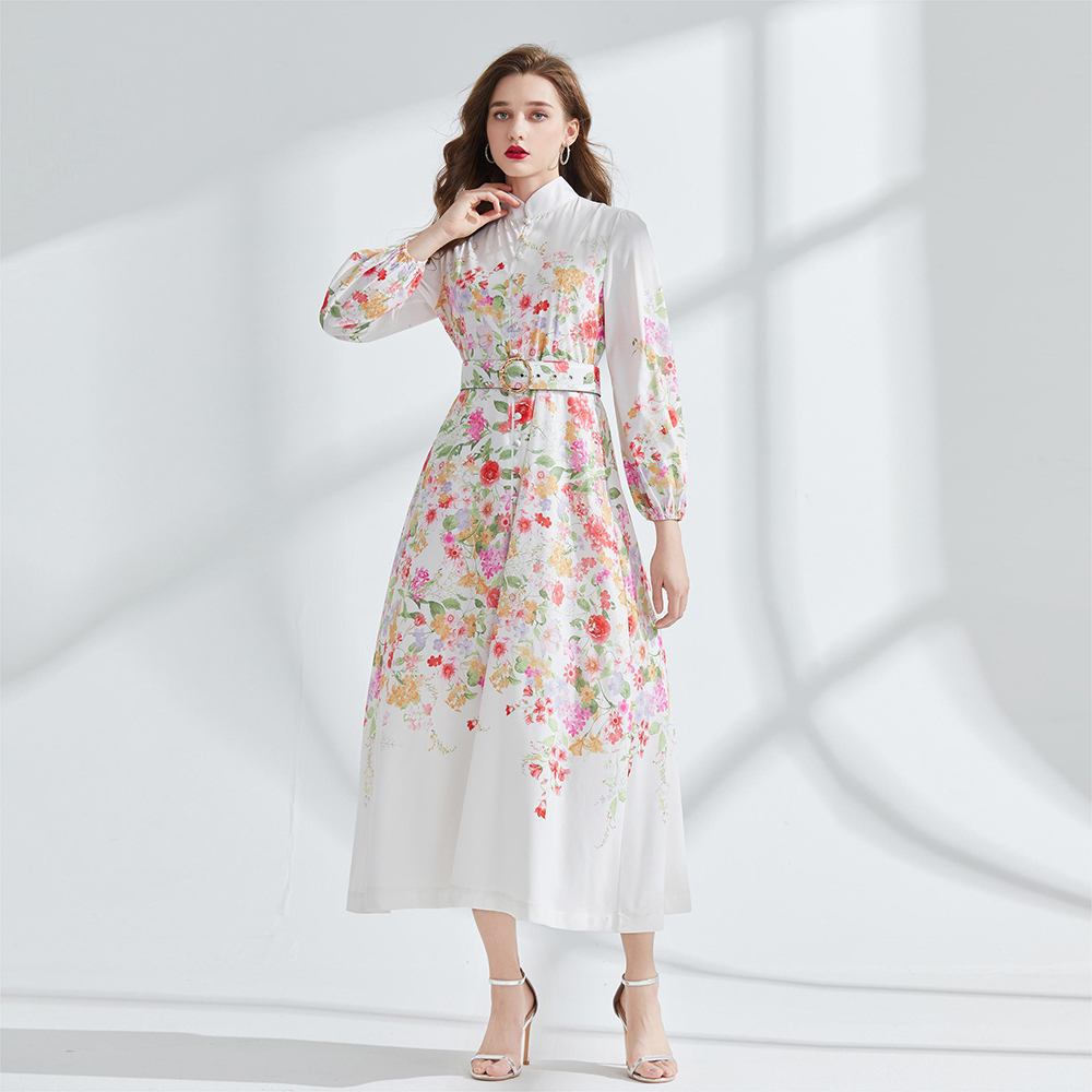 Long sleeve spring jumpsuit flowers national style long dress