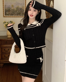 Sweet cardigan knitted skirt a set for women