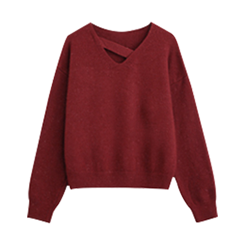 Lazy knitted red autumn and winter sweater for women