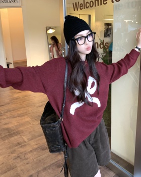 Korean style retro pullover mixed colors bow sweater
