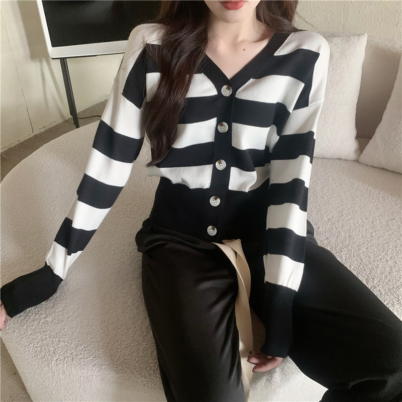 Long sleeve autumn and winter coat stripe knitted cardigan