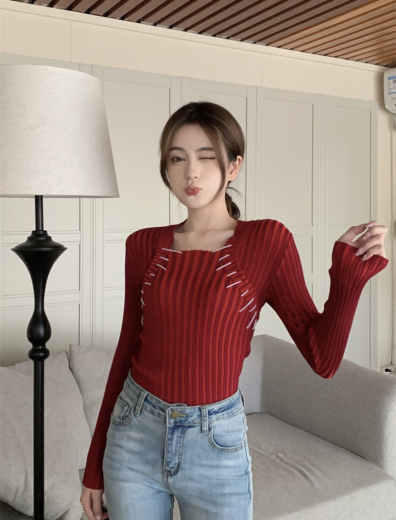 Long sleeve unique knitted mixed colors tops