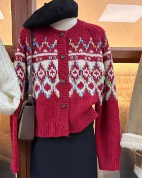 Autumn and winter knitted cardigan plaid fat sweater