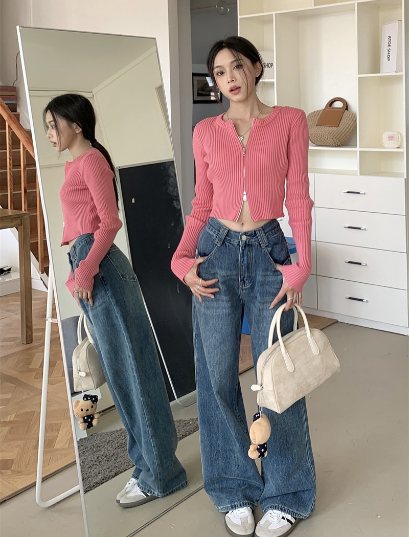 Cozy all-match jeans loose wide leg pants for women