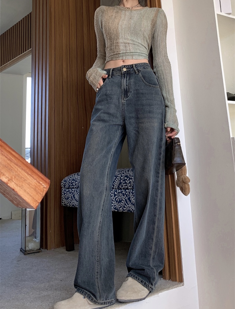 Autumn and winter jeans straight wide leg pants for women