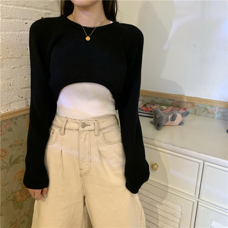 Navel high waist short Korean style sweater