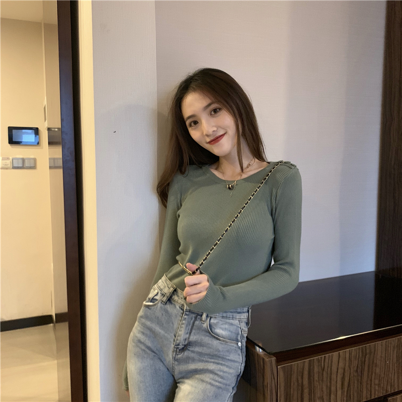 Long pure Western style tops Korean style simple sweater