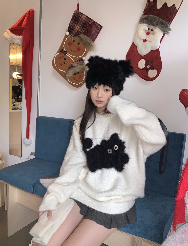 Pullover coat small black cat sweater for women