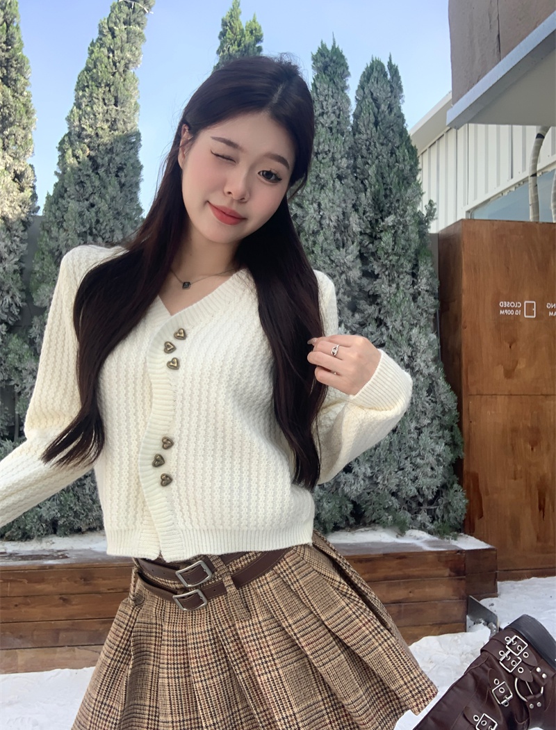 Knitted all-match cardigan temperament buckle sweater