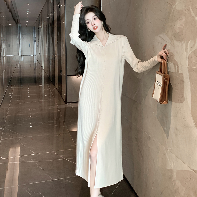 Lazy single-breasted long sweater knitted loose cardigan