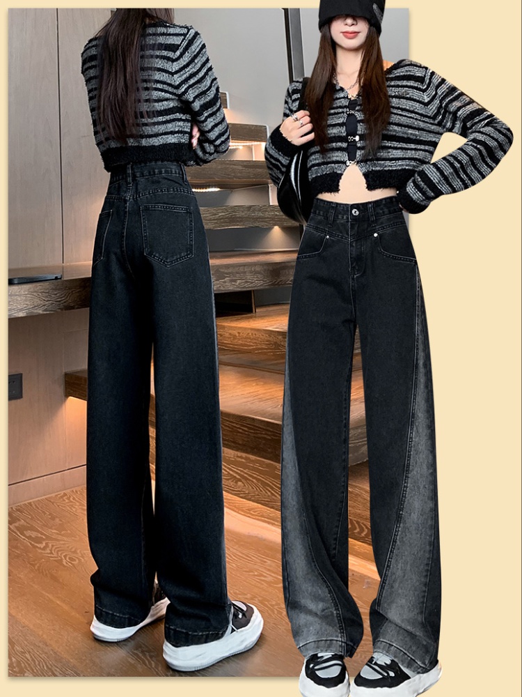 Black straight pants spring slim loose jeans for women