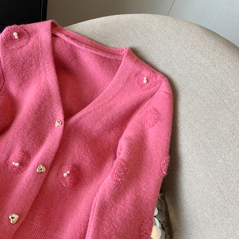 Loose gold buckle sweater knitted cardigan for women
