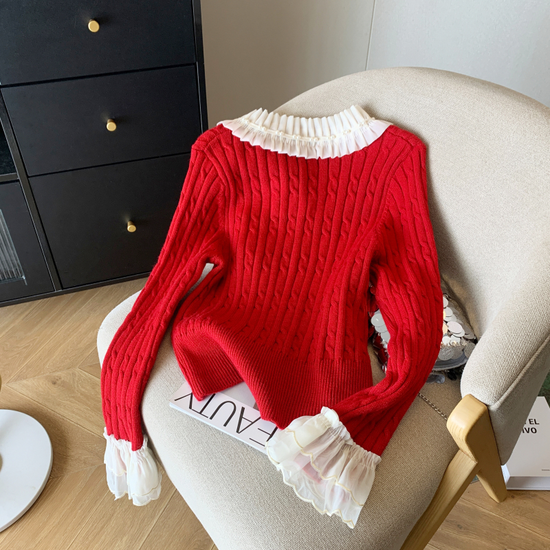 Spring red chanelstyle sweater sweet twist tops for women