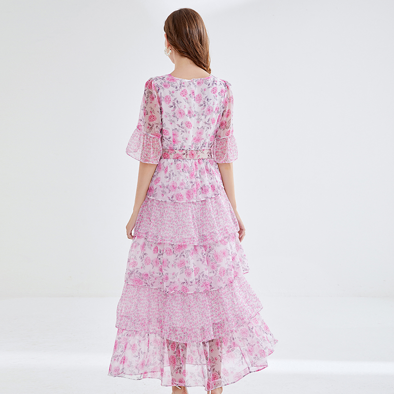 Printing imitation silk big skirt European style dress