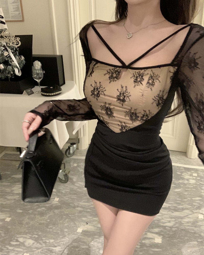 Package hip lace enticement bottoming dress for women