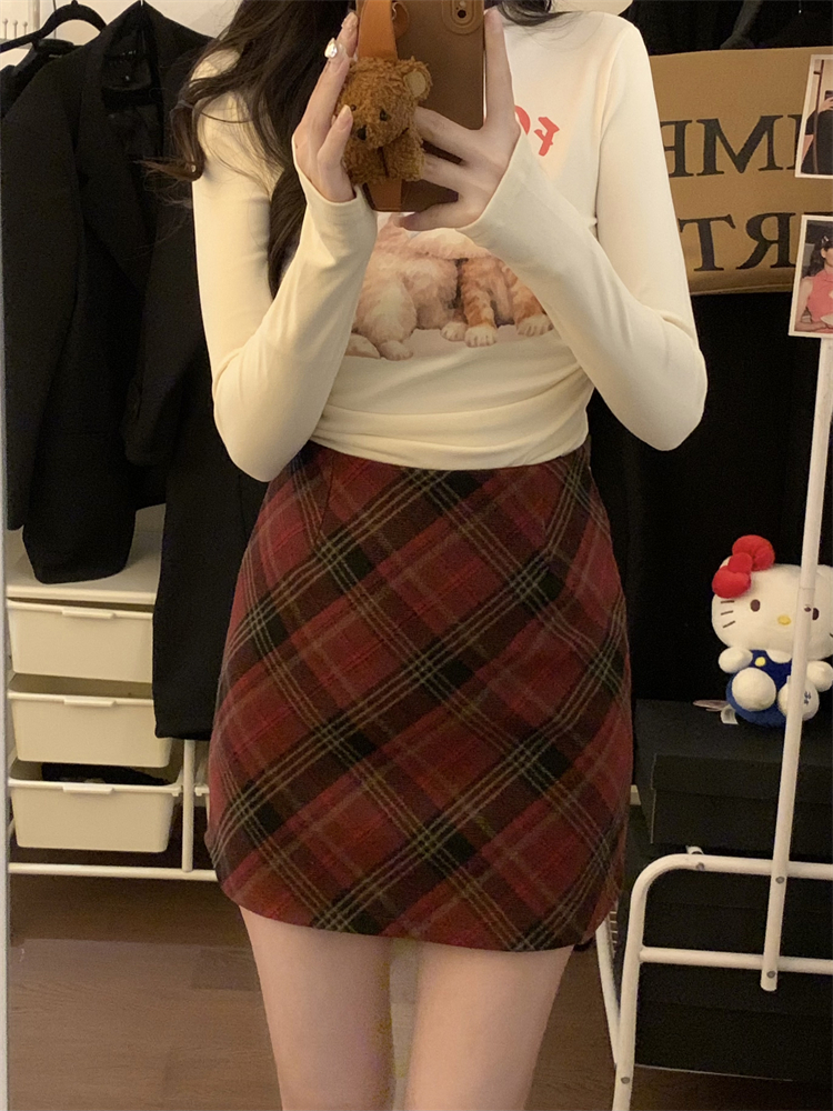 Retro France style all-match slim woolen A-line short skirt