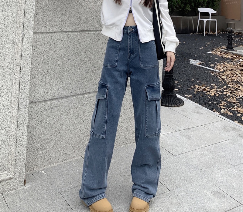 Retro work pants straight pants jeans for women