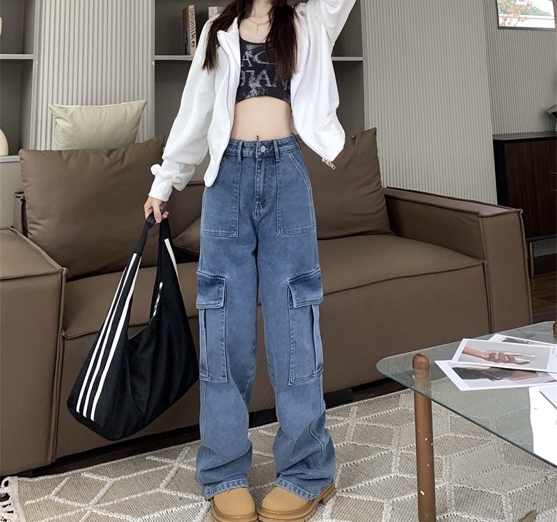 Retro work pants straight pants jeans for women