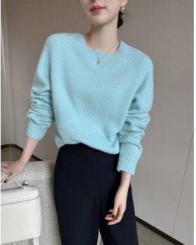 All-match pullover simple blue sweater for women
