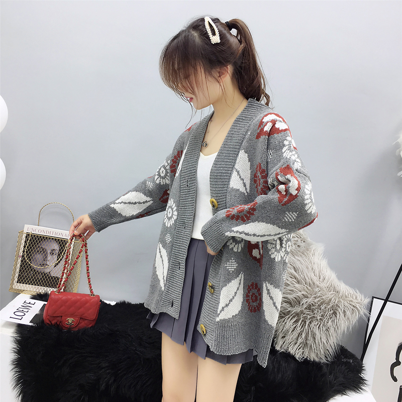 Loose Korean style knitted cardigan lazy autumn sweater