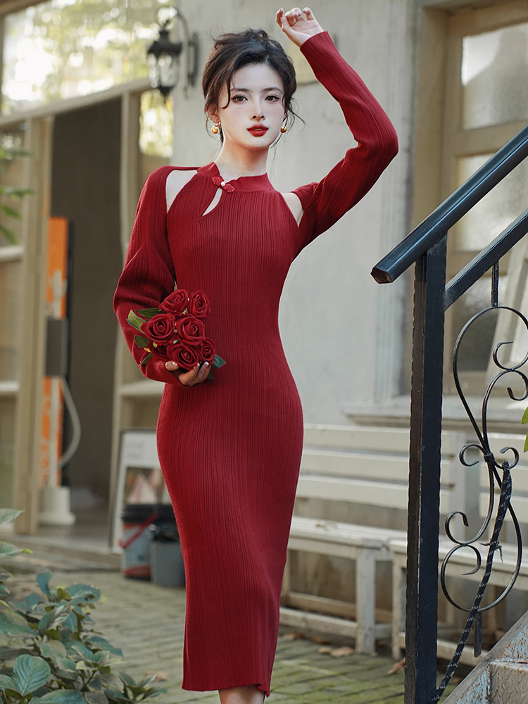 Knitted Chinese style dress 2pcs set