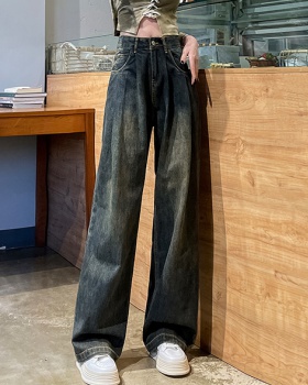 Wide leg slim pants show high jeans for women