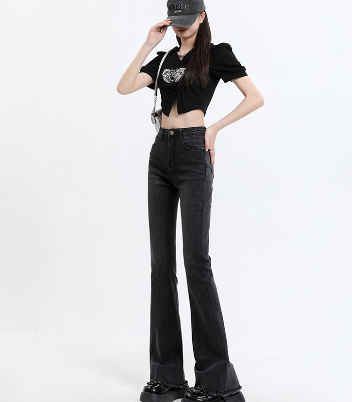 Retro long hair jeans elasticity speaker pants for women