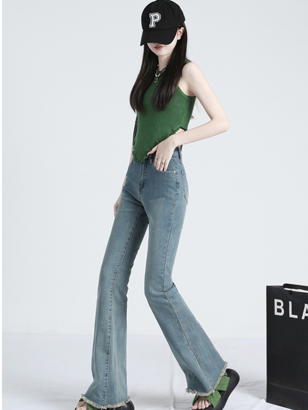 Retro long hair jeans elasticity speaker pants for women