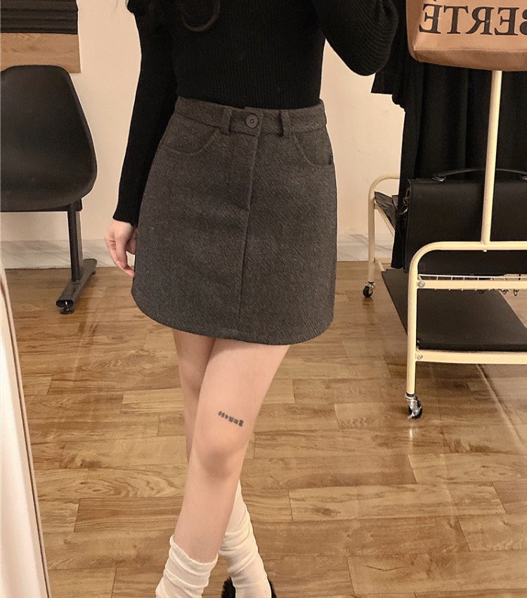 A-line slim winter woolen American style skirt