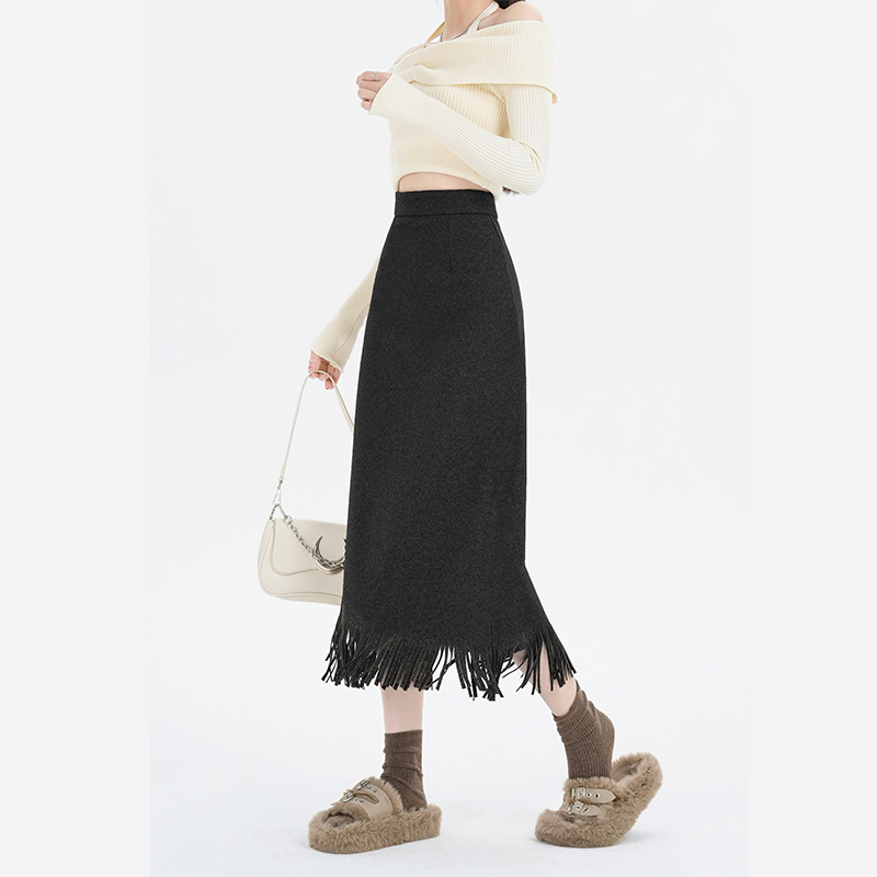 Woolen A-line autumn and winter skirt for women