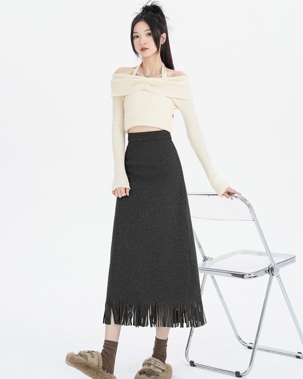 Woolen A-line autumn and winter skirt for women
