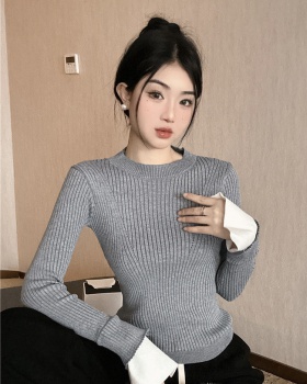 Round neck sweater mixed colors tops for women