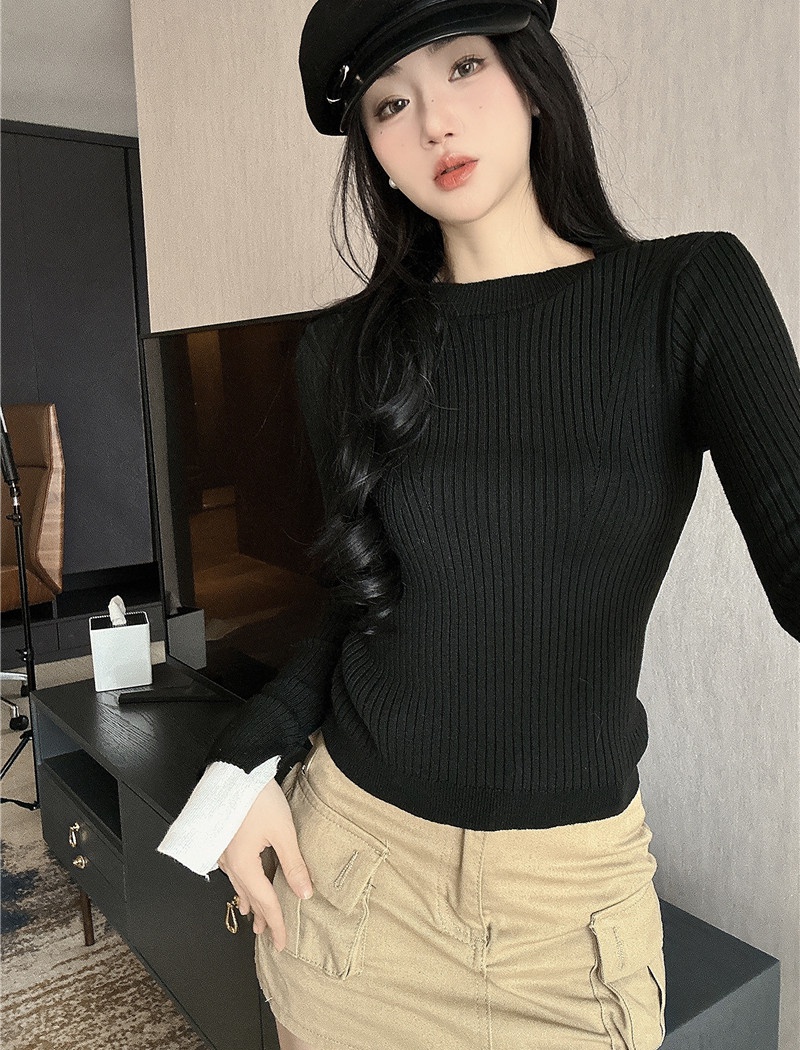 Round neck sweater mixed colors tops for women