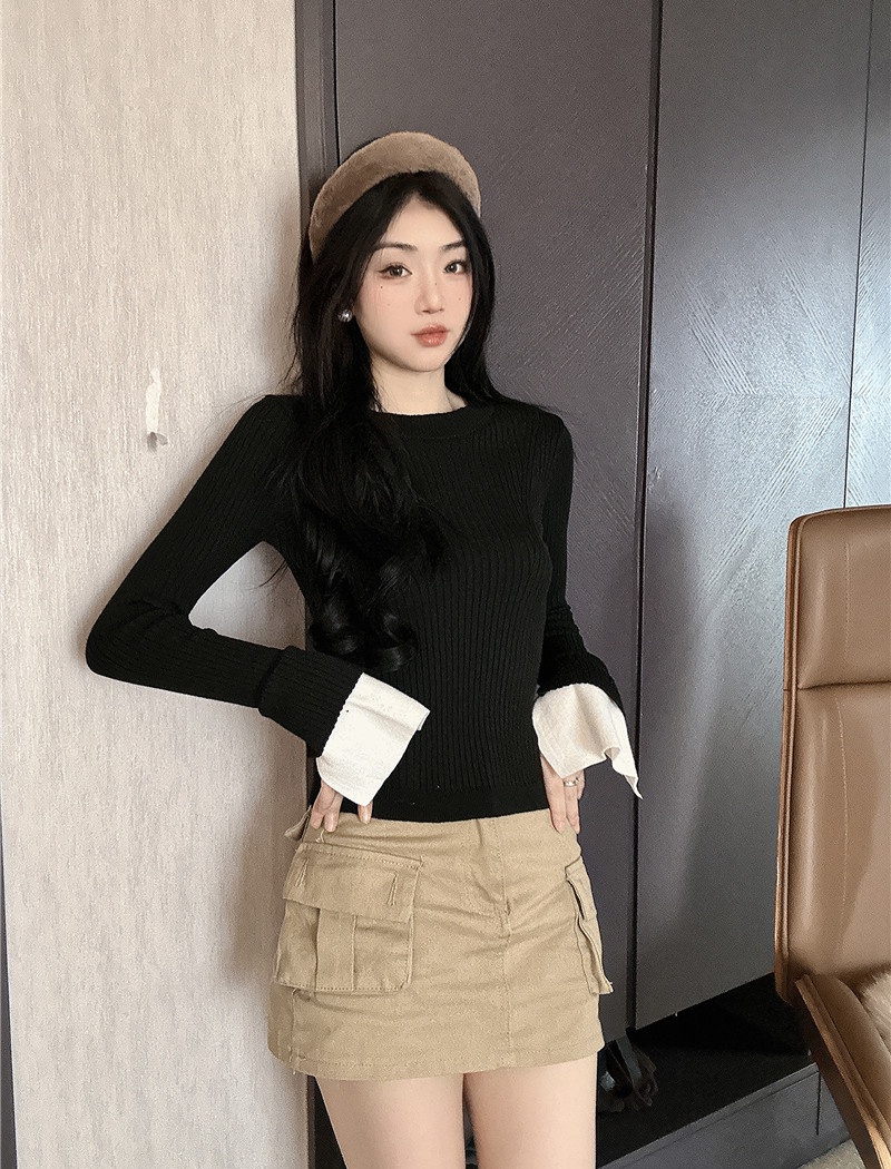 Round neck sweater mixed colors tops for women