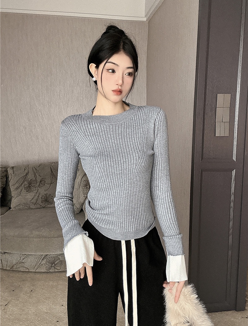 Round neck sweater mixed colors tops for women