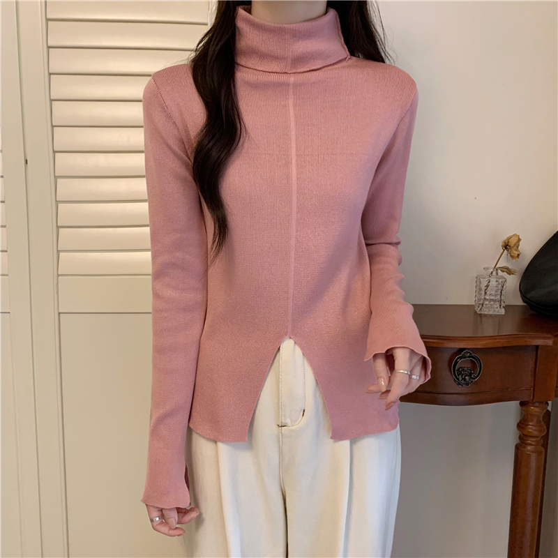 High collar pure pullover slim inside the ride sweater