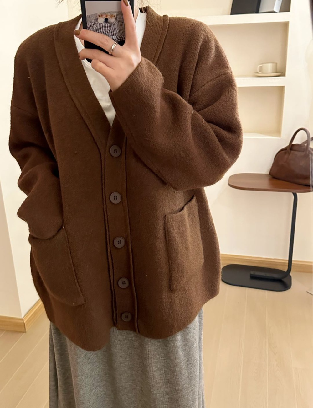 Loose autumn and winter cardigan V-neck knitted coat for women