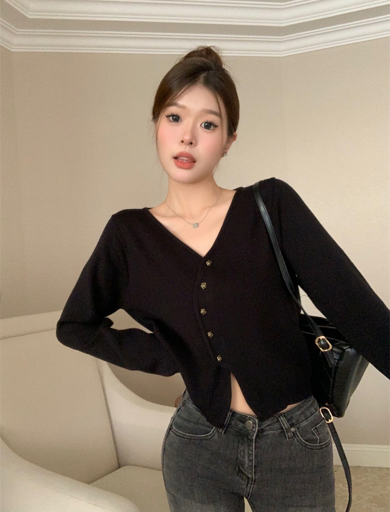 Knitted pure autumn coat irregular loose long sleeve tops
