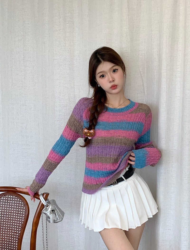 Casual autumn and winter tops stripe blooming sweater