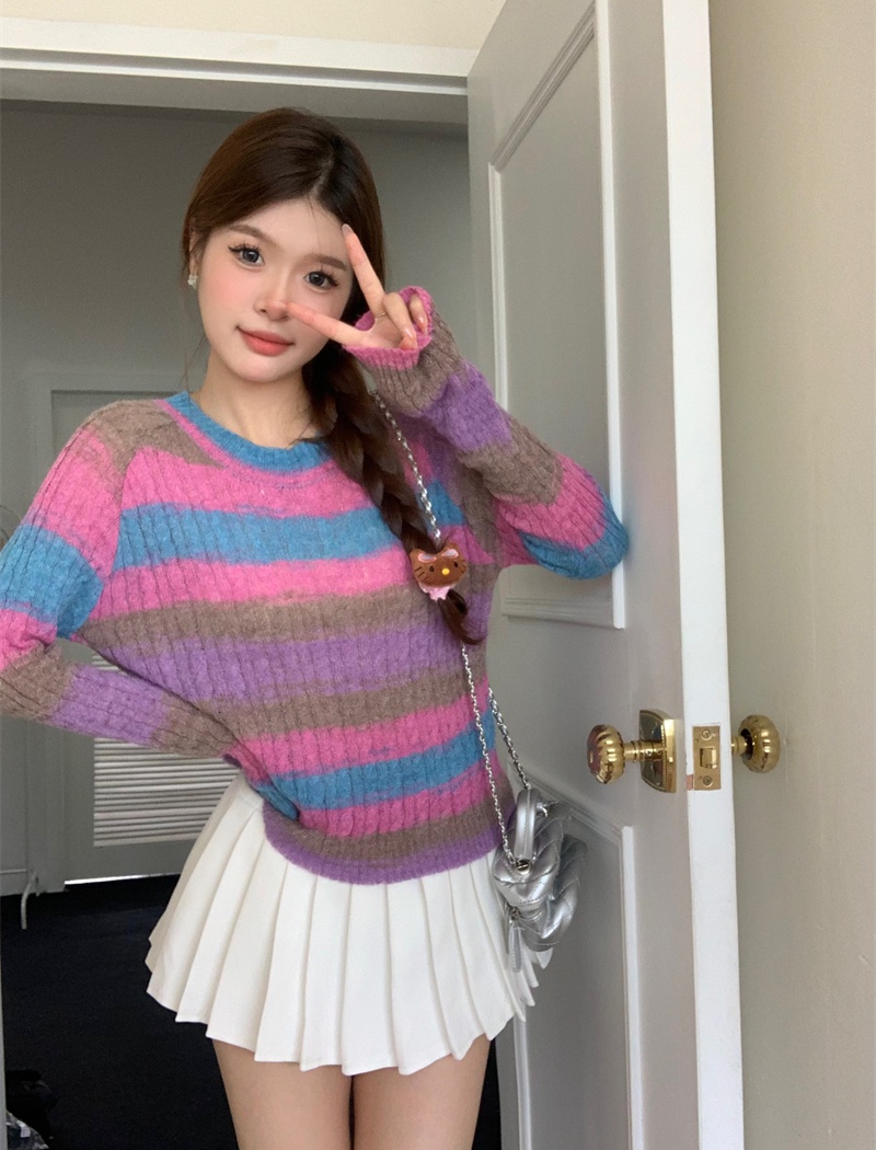 Casual autumn and winter tops stripe blooming sweater